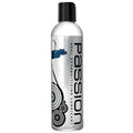 Passion 8.25oz Maximum Strength Desensitizing Lube in a clear bottle with black cap and modern black abstract design.