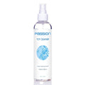 Passion 8oz Toy Cleaner in a clear plastic spray bottle with a white label featuring blue bubble graphics.