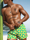Pavement shorts italian shorts in vibrant green and yellow geometric pattern with drawstring waistband for swimwear