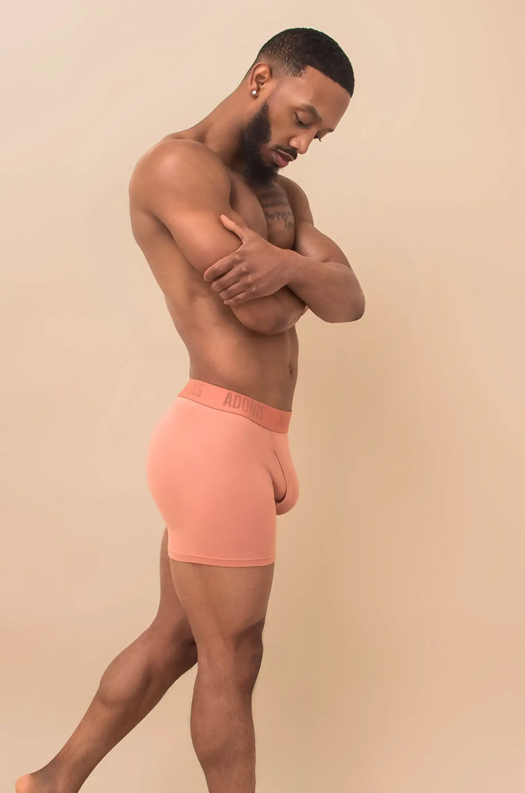 Coral pink boxer briefs with matching adonis elastic waistband from peach cream 2-piece set for comfortable wear