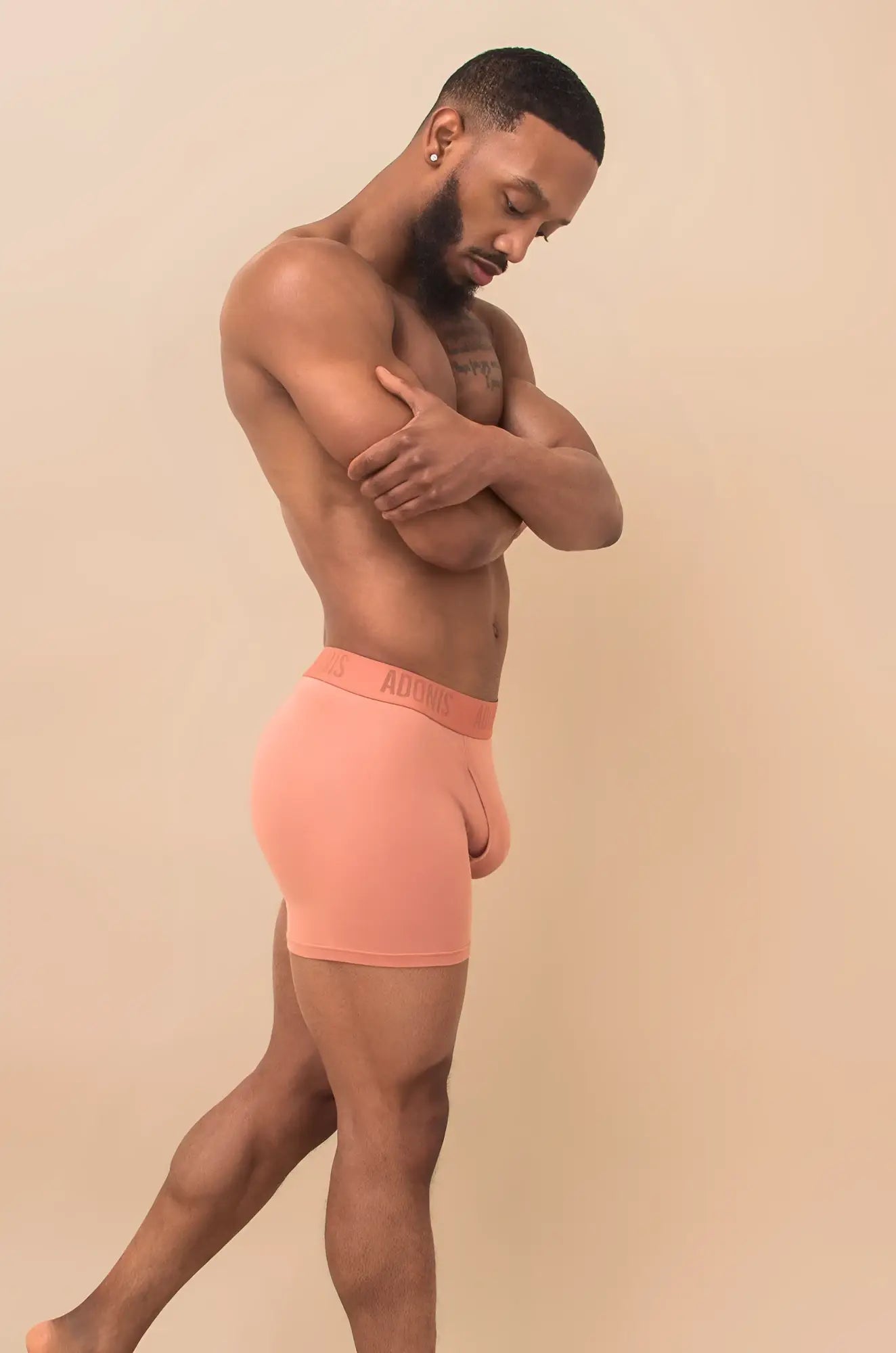 Coral pink boxer briefs with matching adonis elastic waistband from peach cream 2-piece set for comfortable wear