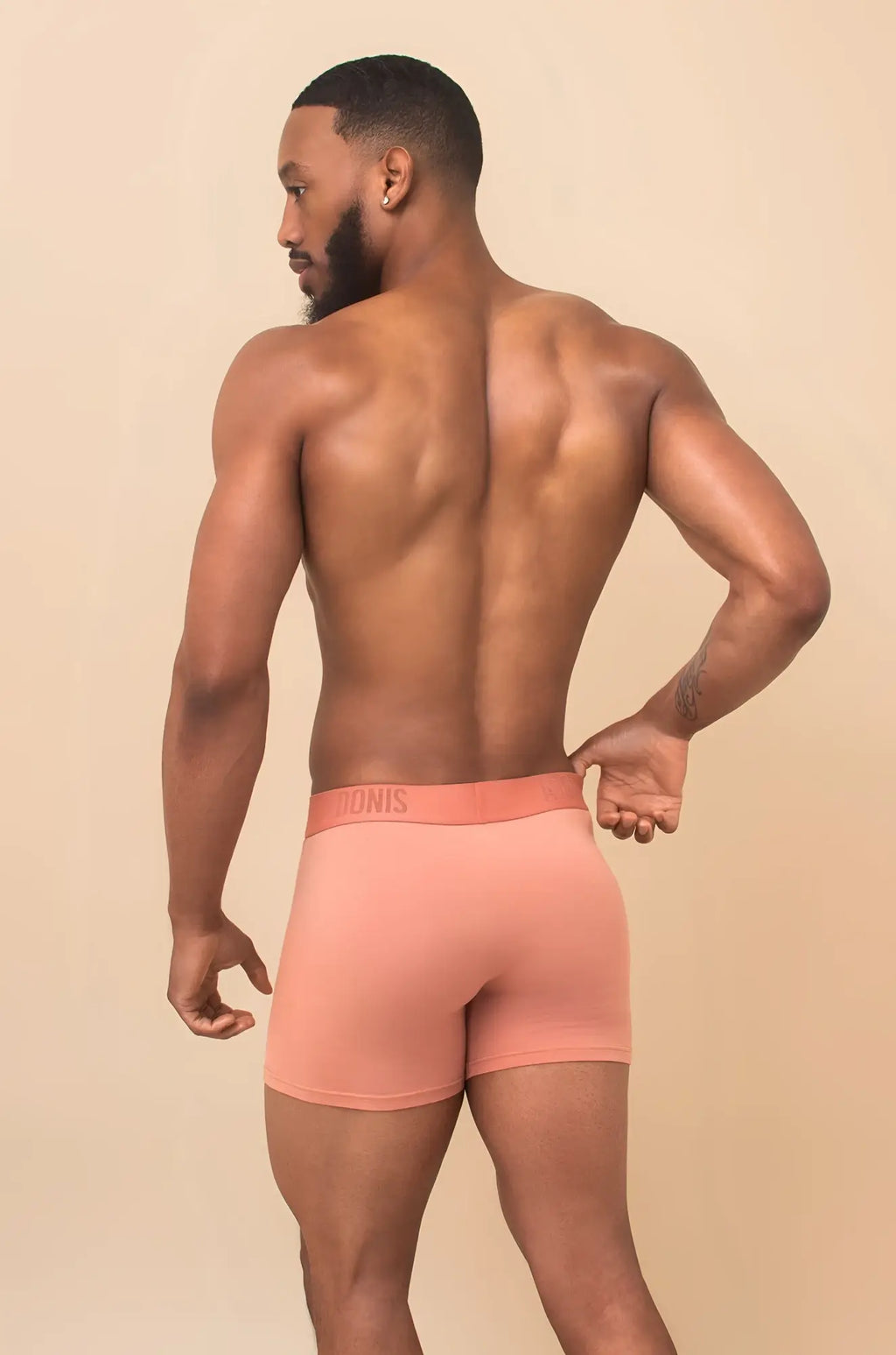 Peach cream cotton boxer brief in soft peach with tonis branded waistband for comfortable everyday wear