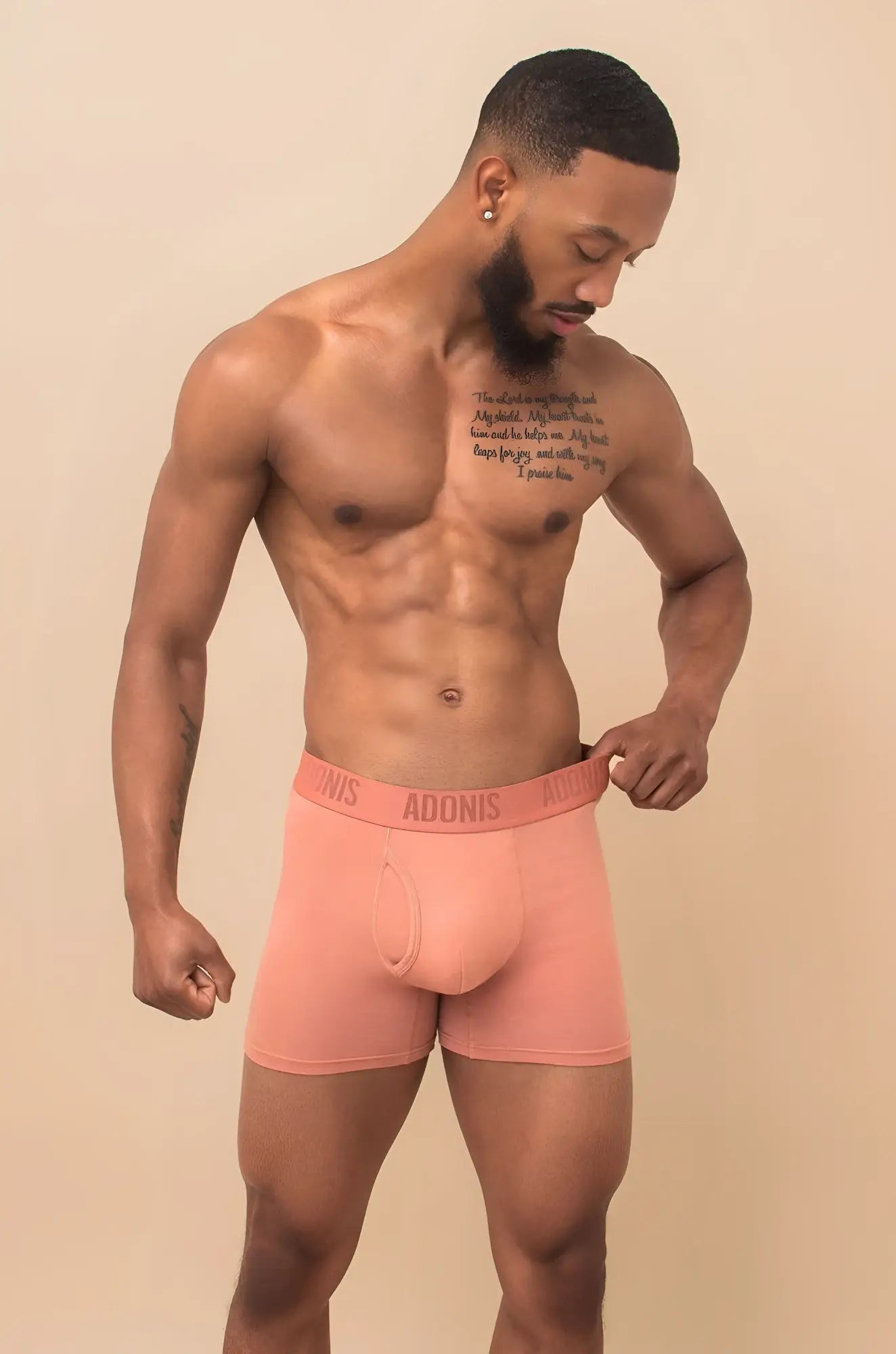 Peach cream boxer brief by pink adonis with subtle elastic waistband and central pouch in soft breathable fabric