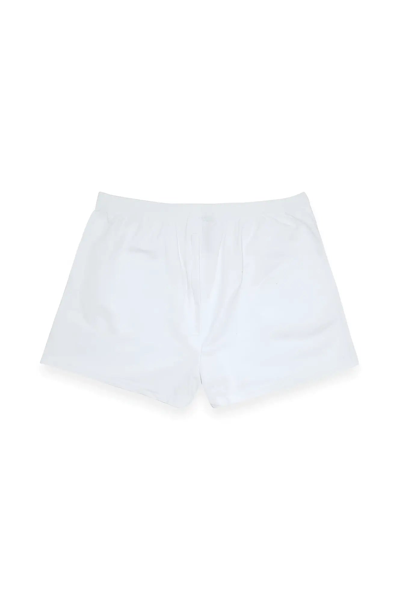 White cotton peek-a-boo varsity 2 inch short shorts with relaxed fit and elastic waistband in marshmallow color