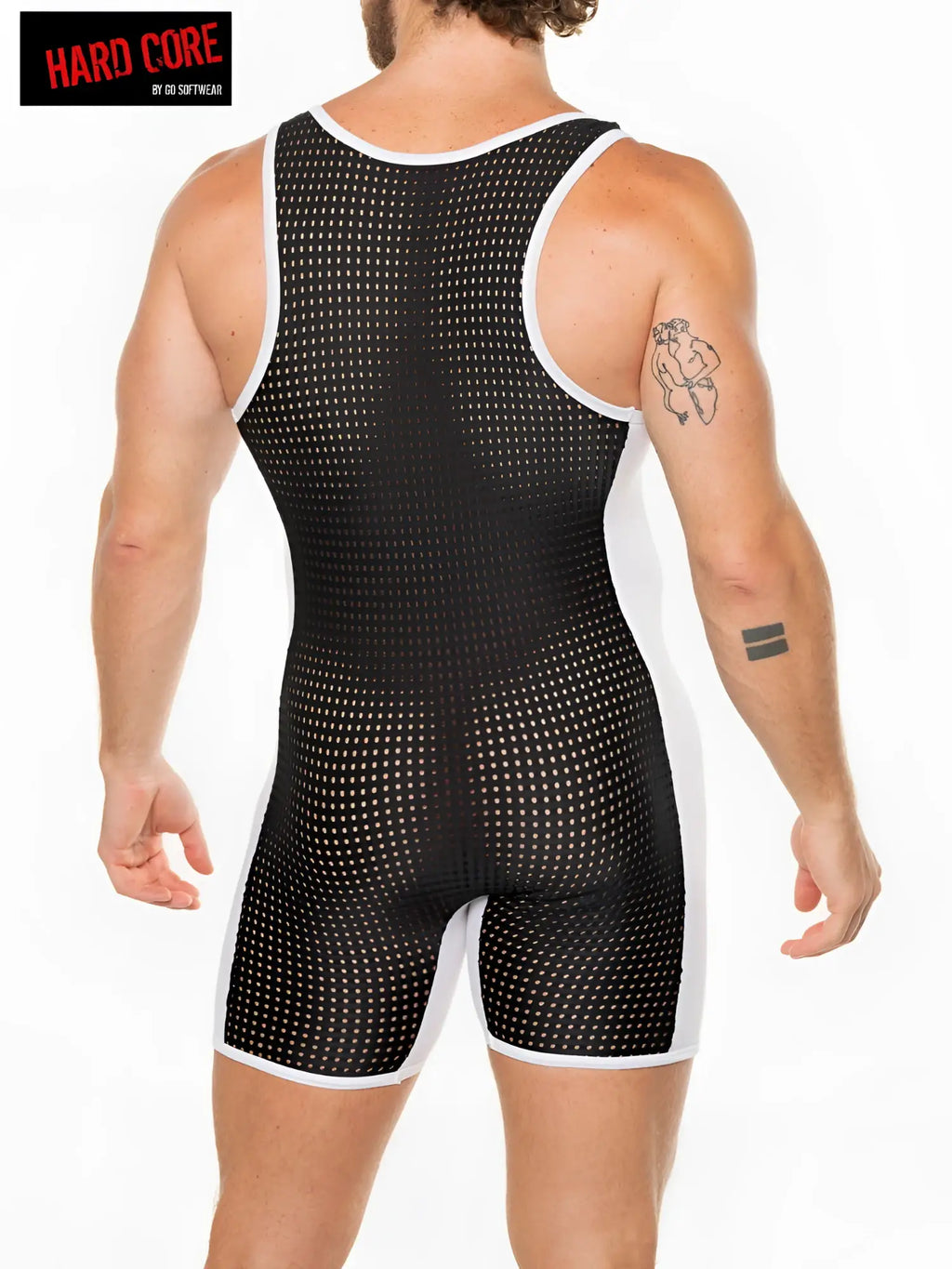 Peep wrestler black and white mesh wrestling singlet with tight form-fitting design for athletic performance