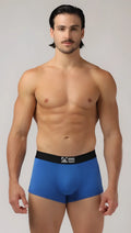 Blue boxer briefs with black elastic waistband featuring the as logo perfect boyshorts for comfortable everyday wear