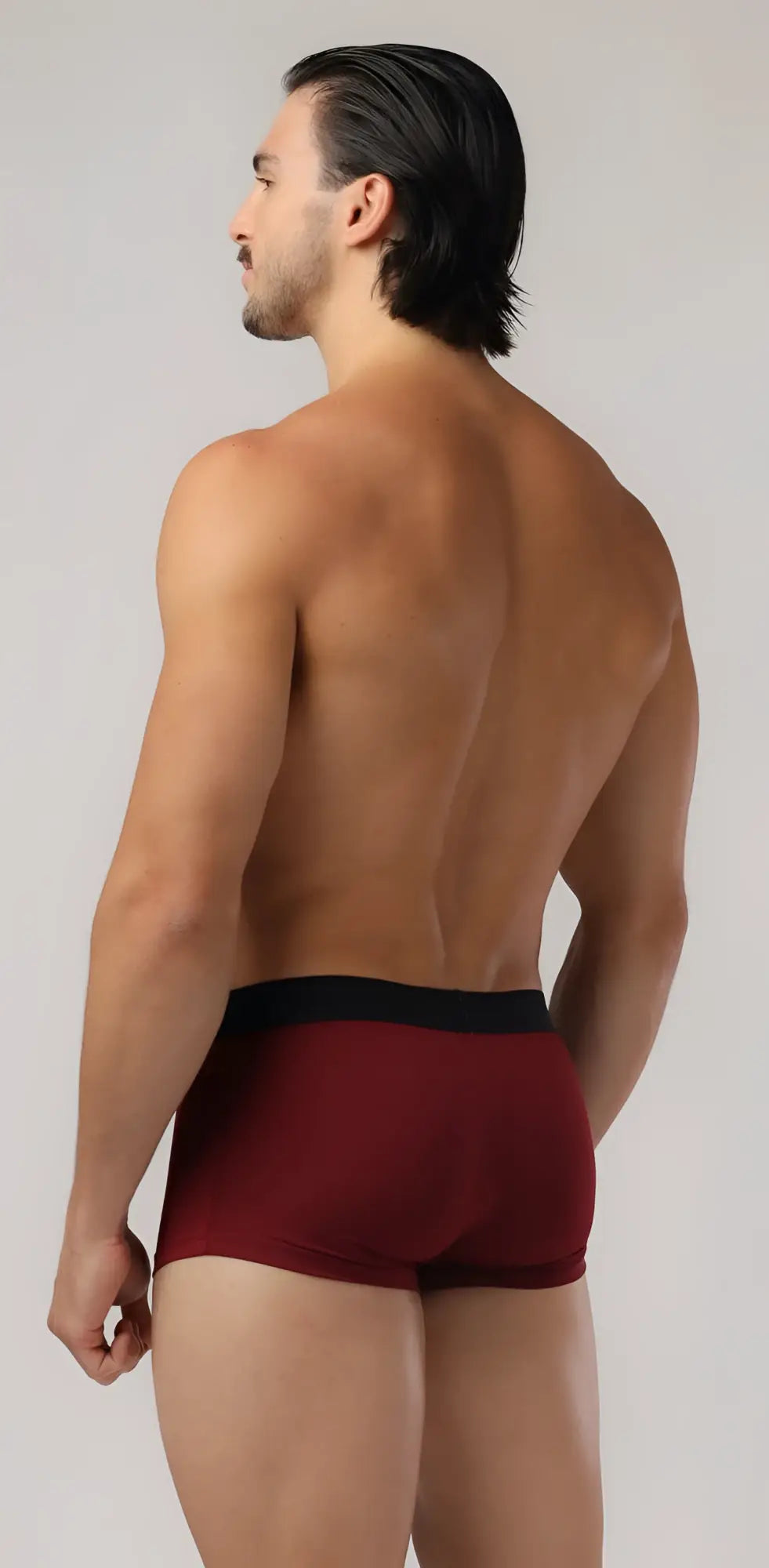 Maroon perfect boyshorts boxer briefs with black elastic waistband designed for comfortable all-day wear