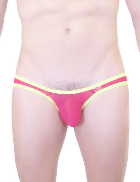 Petit-Q Big Bulge Transparenter Bikini-Unterwäsche, Rosa/Gelb, PQ161128, Größe L