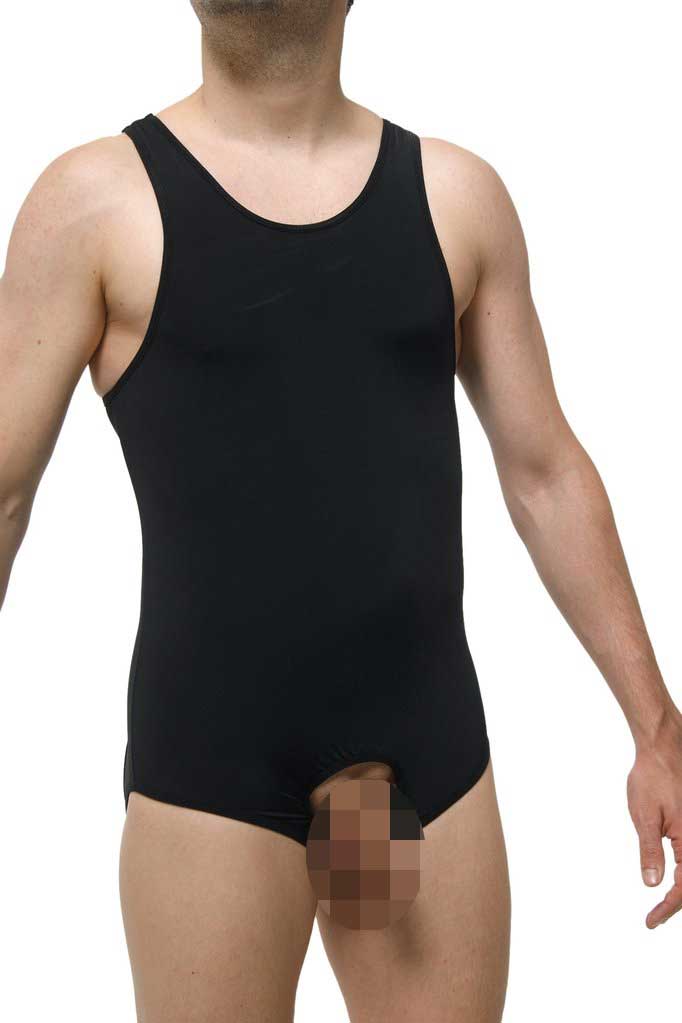 Petit-Q Open Pouch Jock Strap Singlet Bodysuit Schwarz PQ180456 Größe 2XL