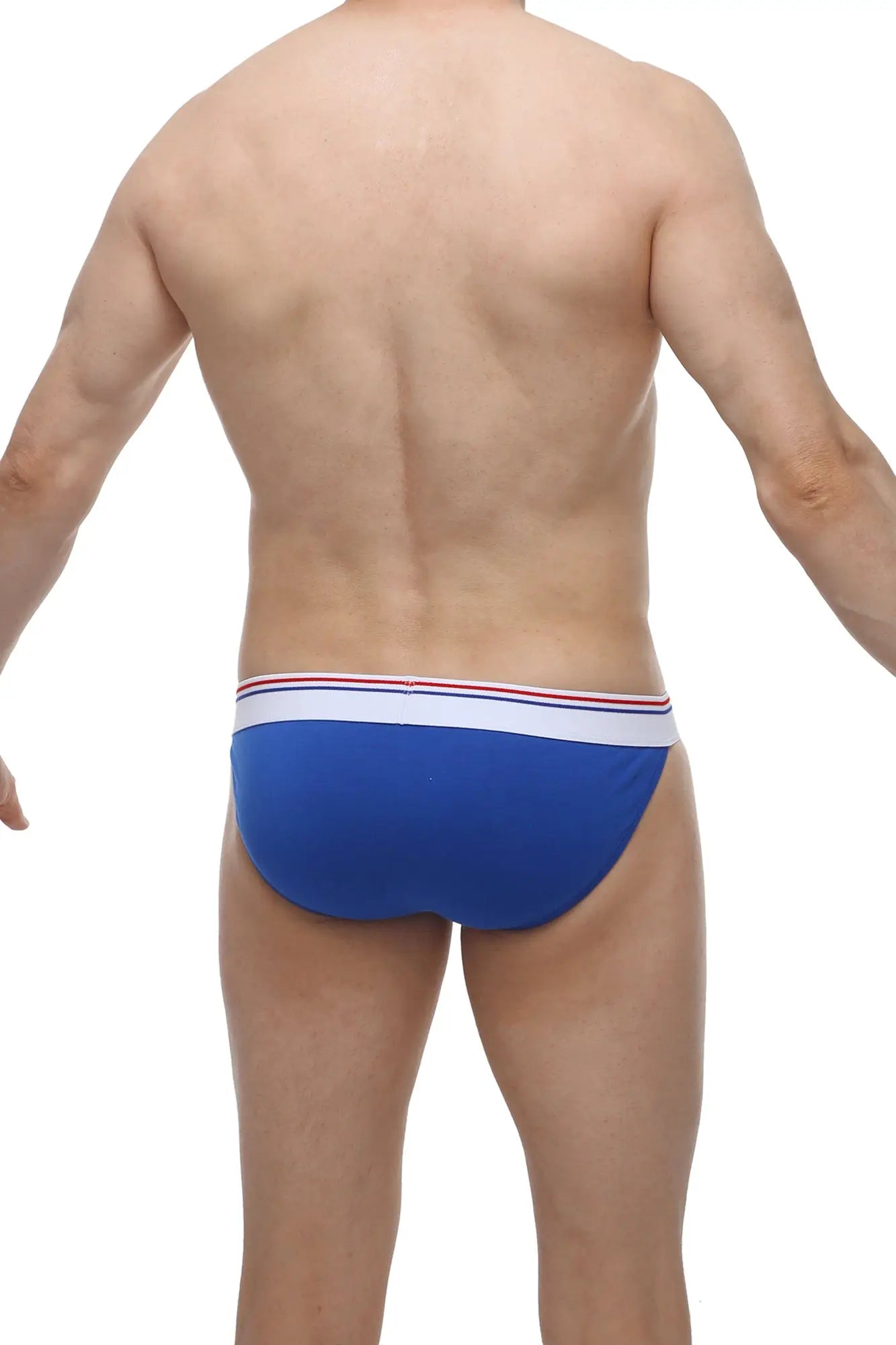 Blue men’s briefs bikini aizy modal blue with white waistband and thin red and blue stripes made of soft modal fabric