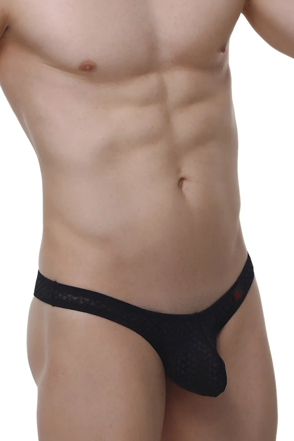 Black lace thong petitq bikini capri macra black with subtle texture and small red logo on the side