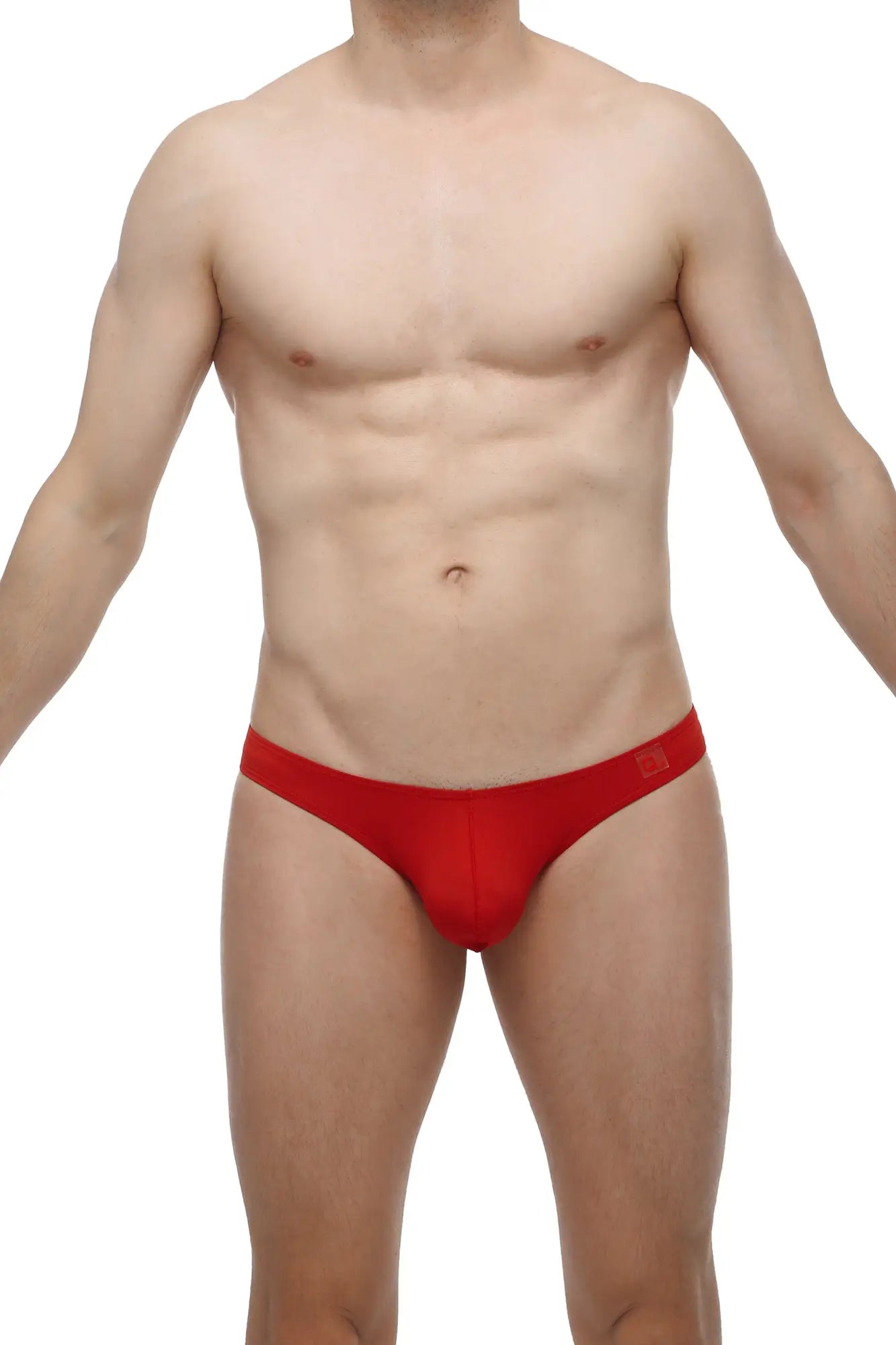 PetitQ bikini capri red men’s briefs with a snug form-fitting design in vibrant red fabric