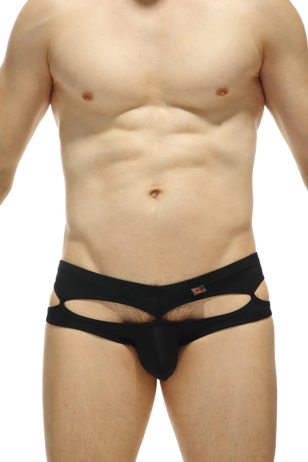 PetitQ bikini carlat black men’s underwear with a distinctive cutout design and small logo on the waistband