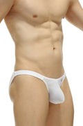 White mens thong petitq bikini cornil bulan with smooth form fitting design and subtle red logo on the side