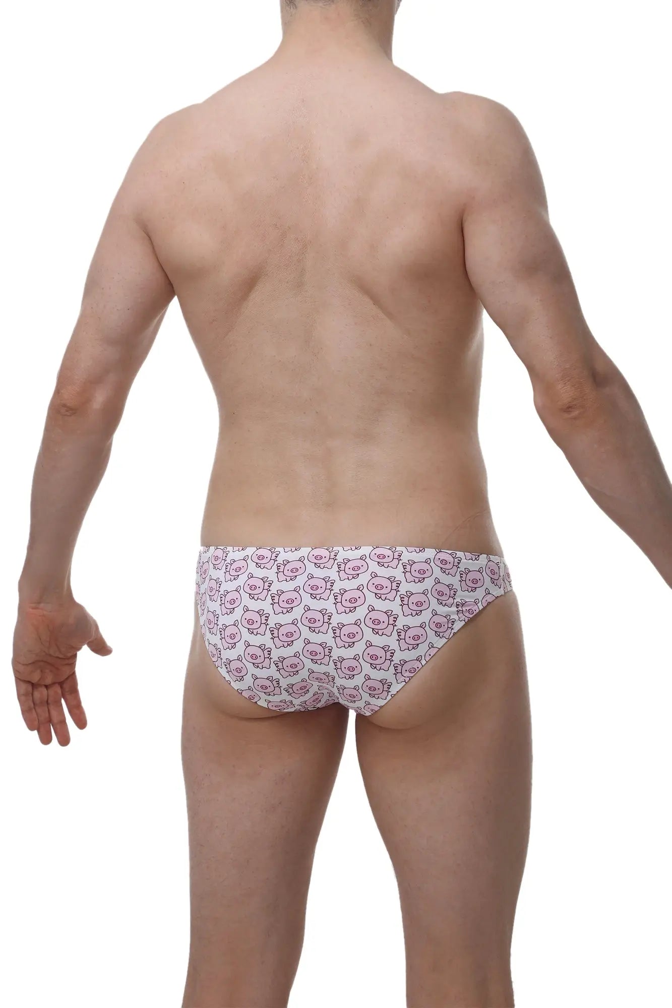 White petitq bikini briefs with pink cartoon pig faces pattern perfect for comfortable everyday wear