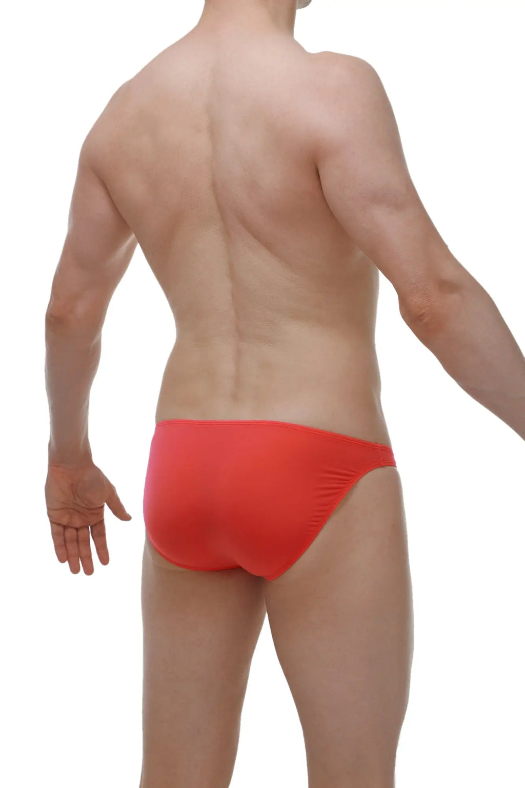 Bright red form-fitting swim trunks from PetitQ bikini dome plum crimson collection for comfortable beachwear