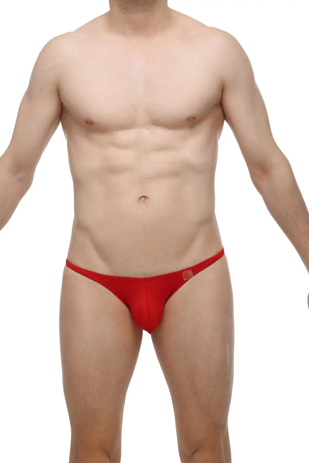 PetitQ bikini Lhery red form-fitting briefs with sleek design and minimalistic branding in vibrant red color
