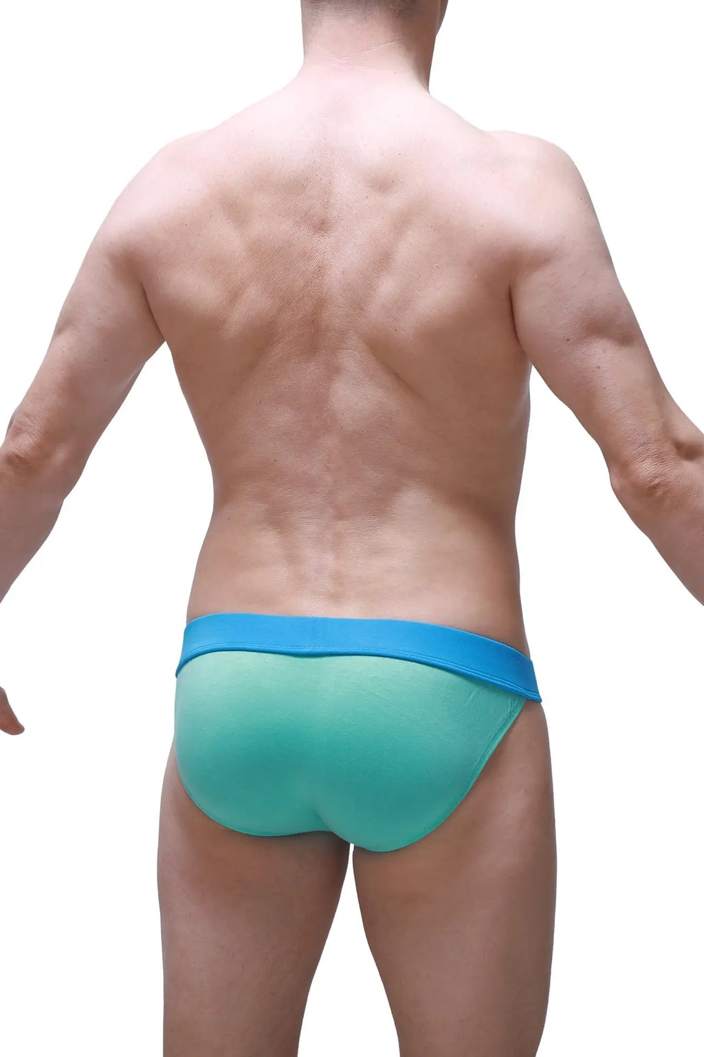Petitq bikini linthes bamboo green turquoise and blue gradient briefs with a snug form-fitting design