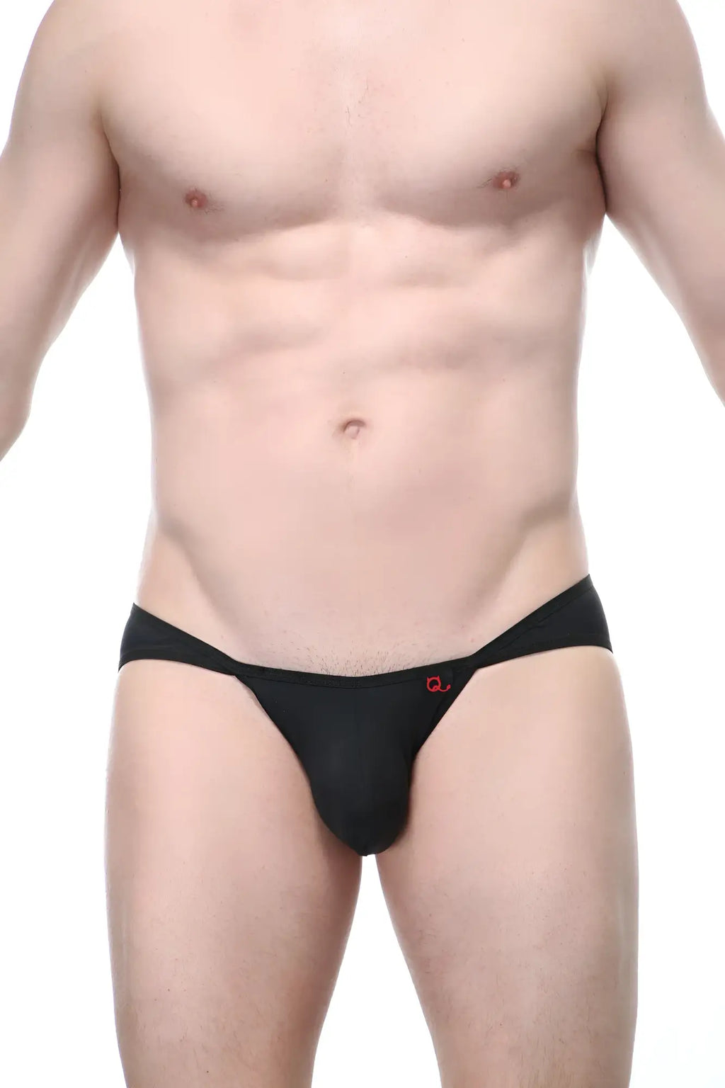 Black men’s briefs petitq bikini manol ring with red logo on front made of comfortable fabric
