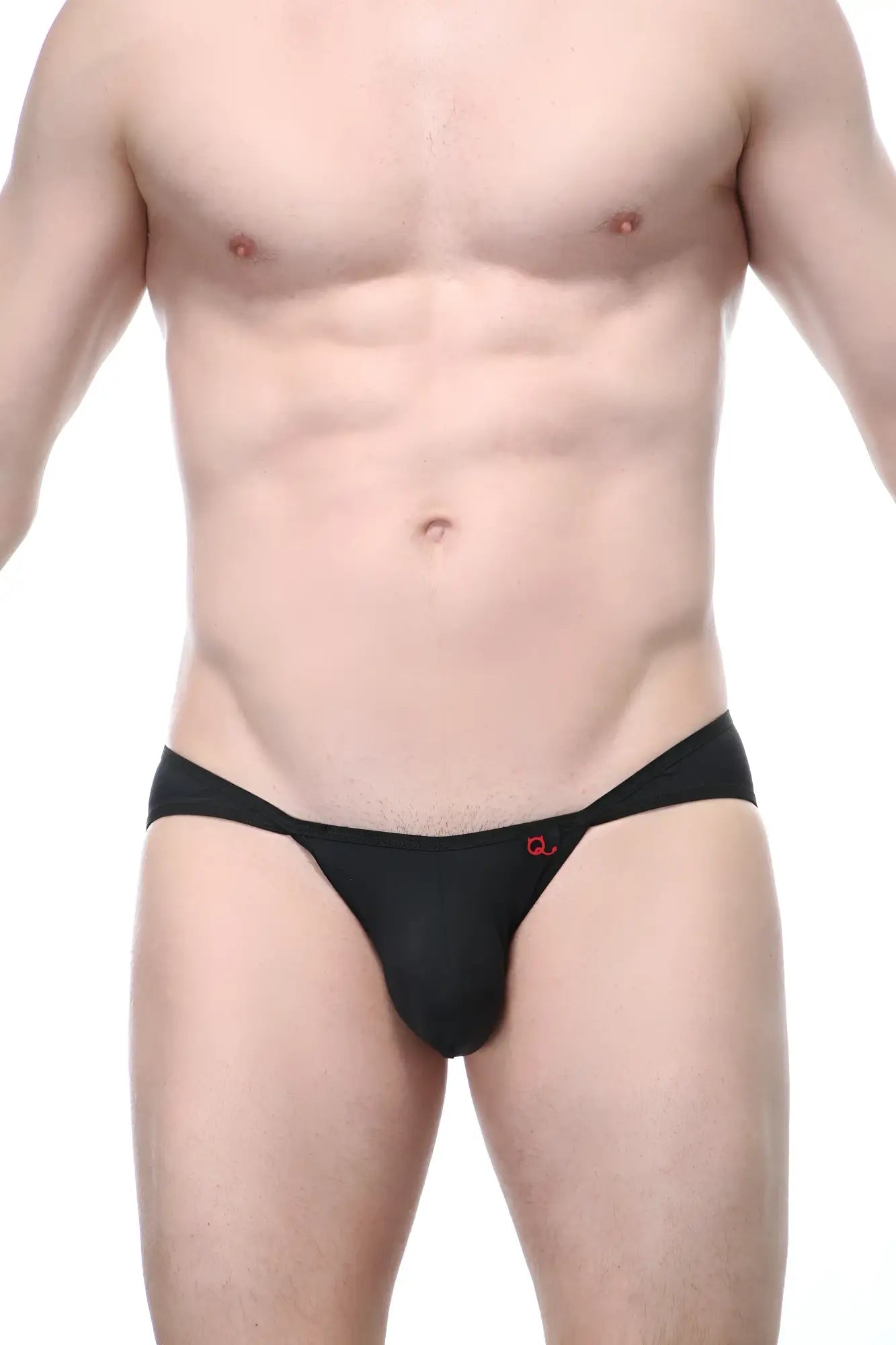 Black men’s briefs petitq bikini manol ring with red logo on front made of comfortable fabric