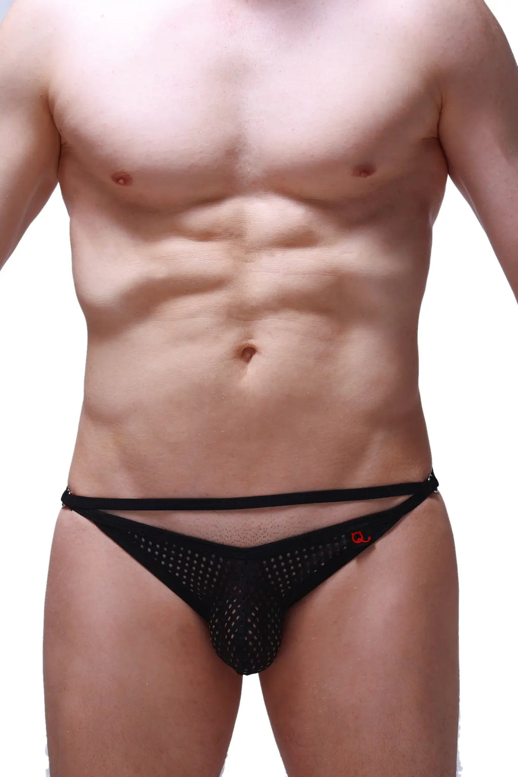 Petitq bikini orbar durtol black mesh briefs with a red logo on the side
