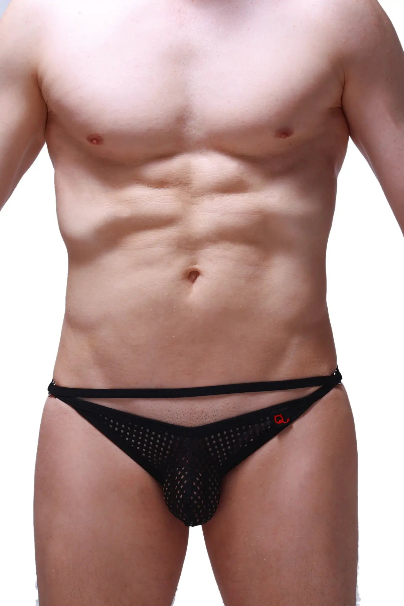 Petitq bikini orbar durtol black mesh briefs with a red logo on the side