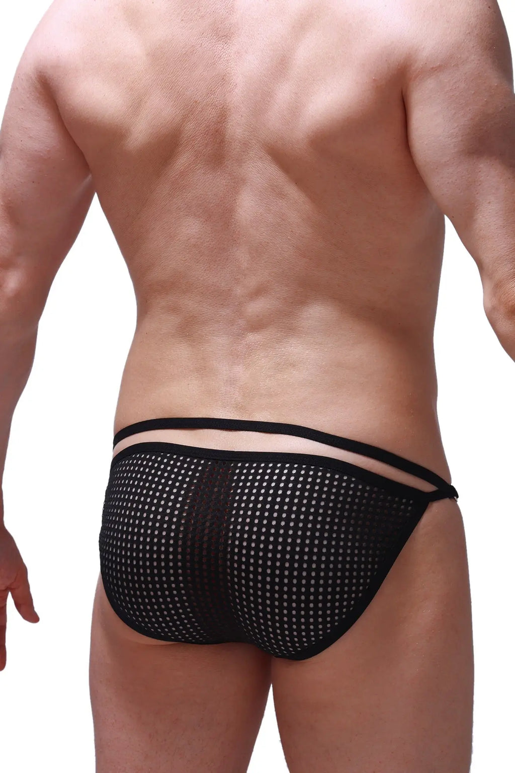 Black mesh briefs with white dot pattern and thin elastic waistband from PetitQ bikini Orbar Durtol black collection