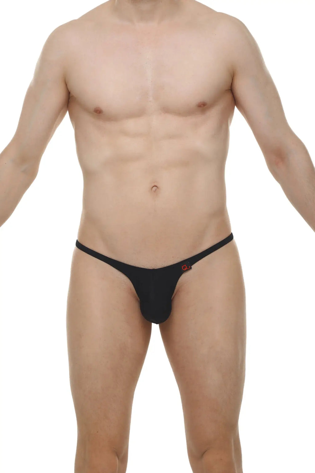 Black thong bikini plellis joe black with small red logo on the side showing front view