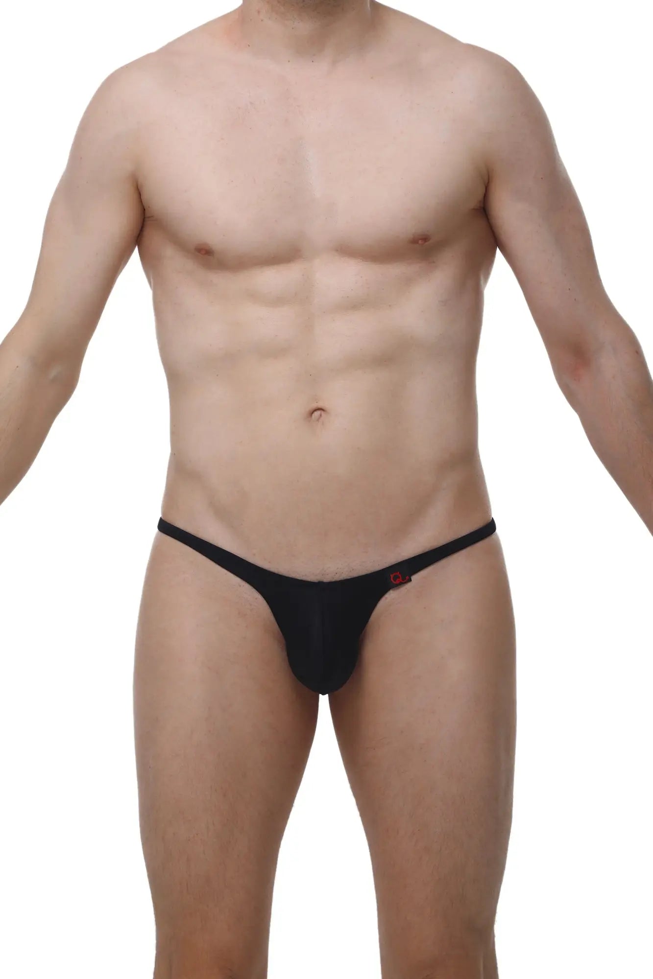 Black men’s thong underwear by arthus and nicobikini with small red logo on the side for a sexy look
