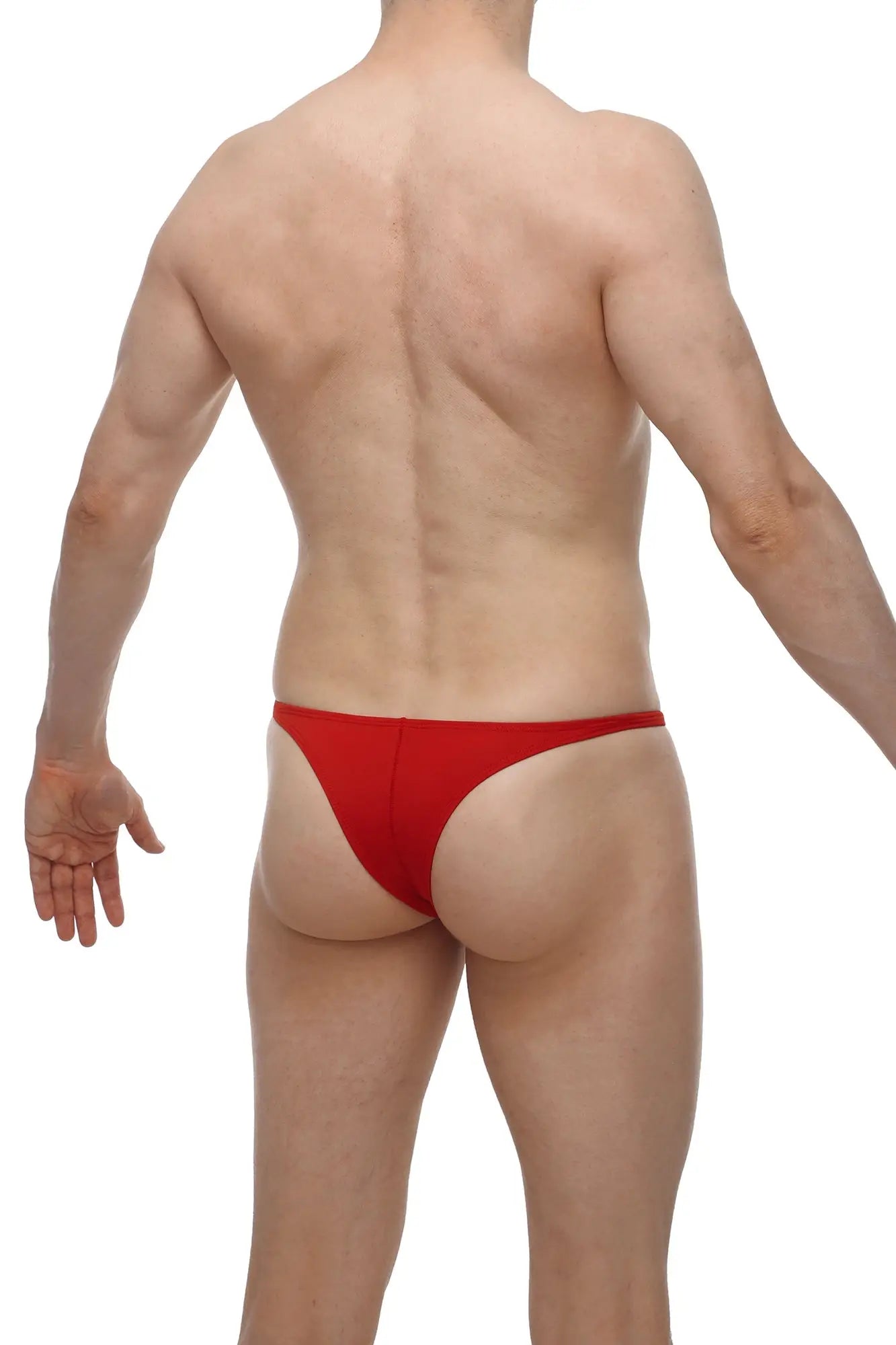 Petitq bikini plellis red red thong briefs made of soft fabric showing the back side for comfortable wear