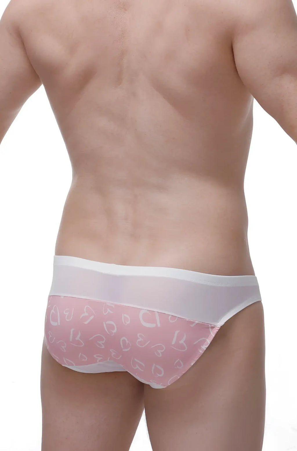 Pink and white patterned mens briefs with sheer translucent fabric petitq bikini prix løve design