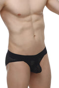 Black mesh briefs with solid waistband from petitq bikini protruder durtol black showing front side