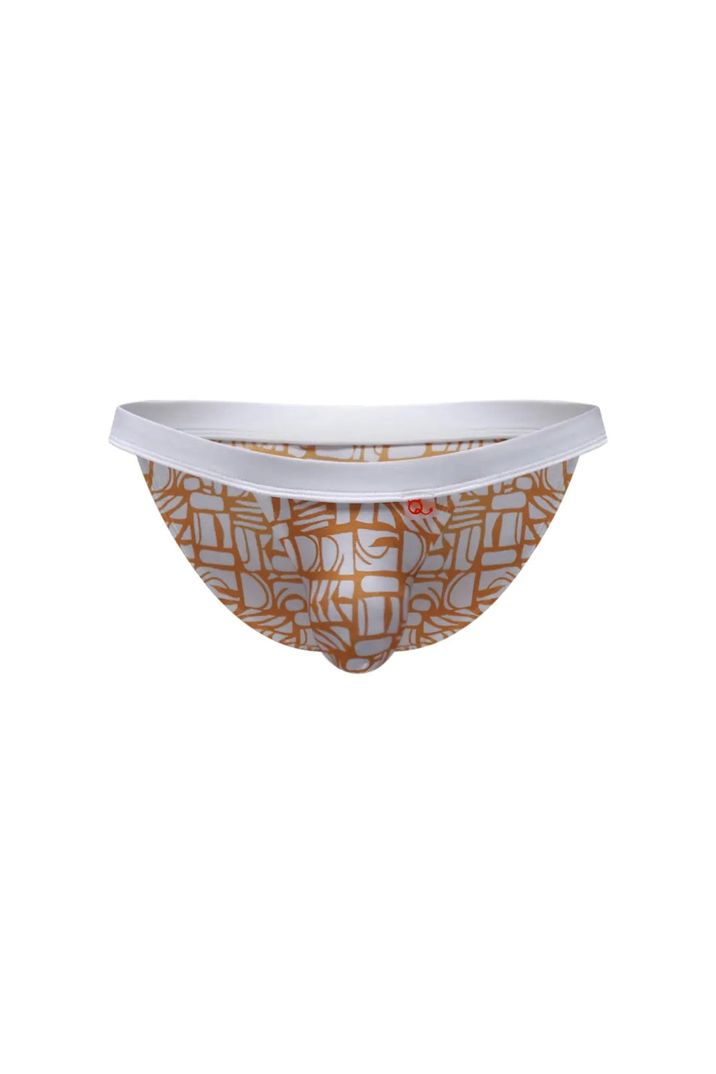 Petitq bikini sillas carlot alloy men’s briefs with tan and white geometric pattern and solid white waistband