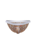 Petitq bikini sillas carlot alloy men’s briefs with tan and white geometric pattern and solid white waistband