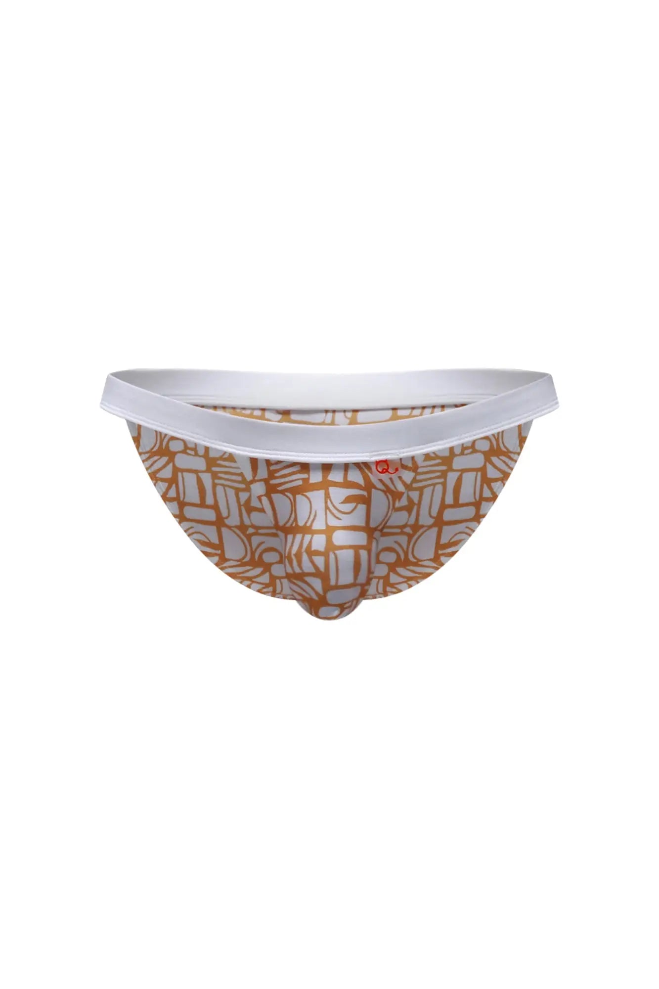 Petitq bikini sillas carlot alloy men’s briefs with tan and white geometric pattern and solid white waistband