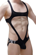 Petitq body jockstring oze durtol black black mesh one-piece swimsuit with cutout design and pet branding on waistband