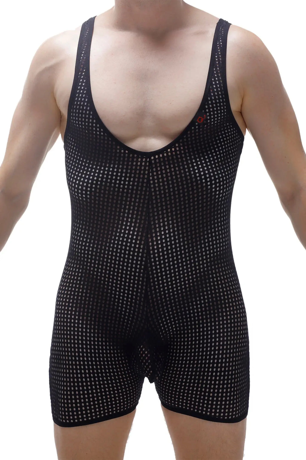 Petitq bodyboxer durtol black mesh singlet with tight fit and subtle white dot pattern