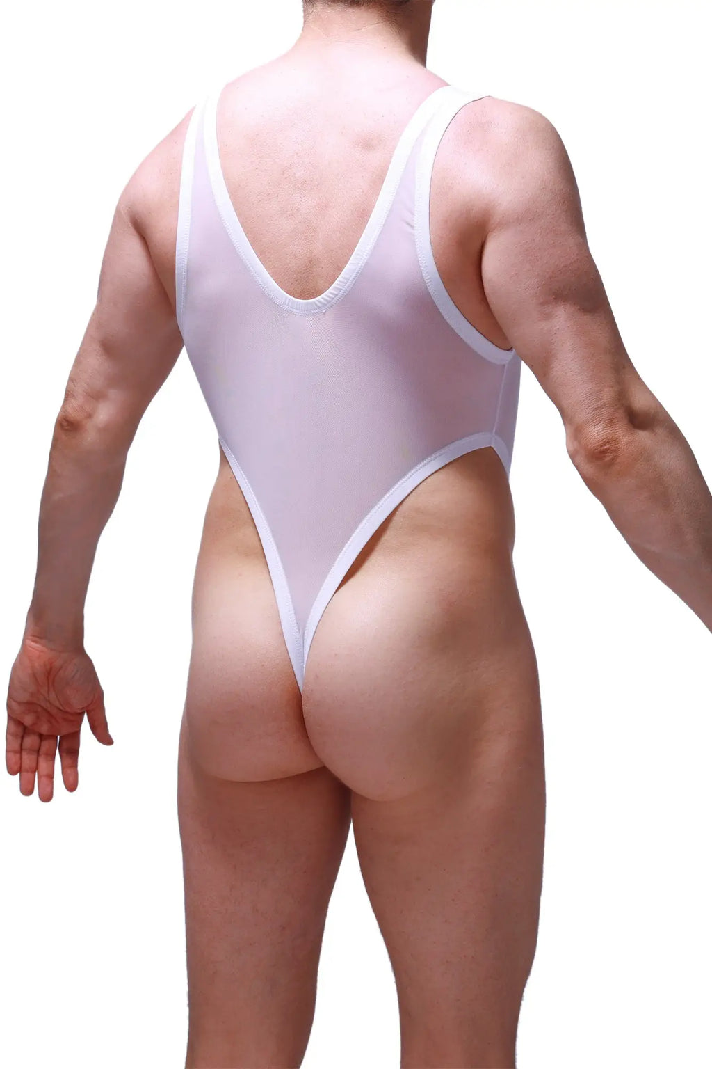 White sheer one-piece swimsuit with white trim in petitq bodysuit thong lepuil net white design