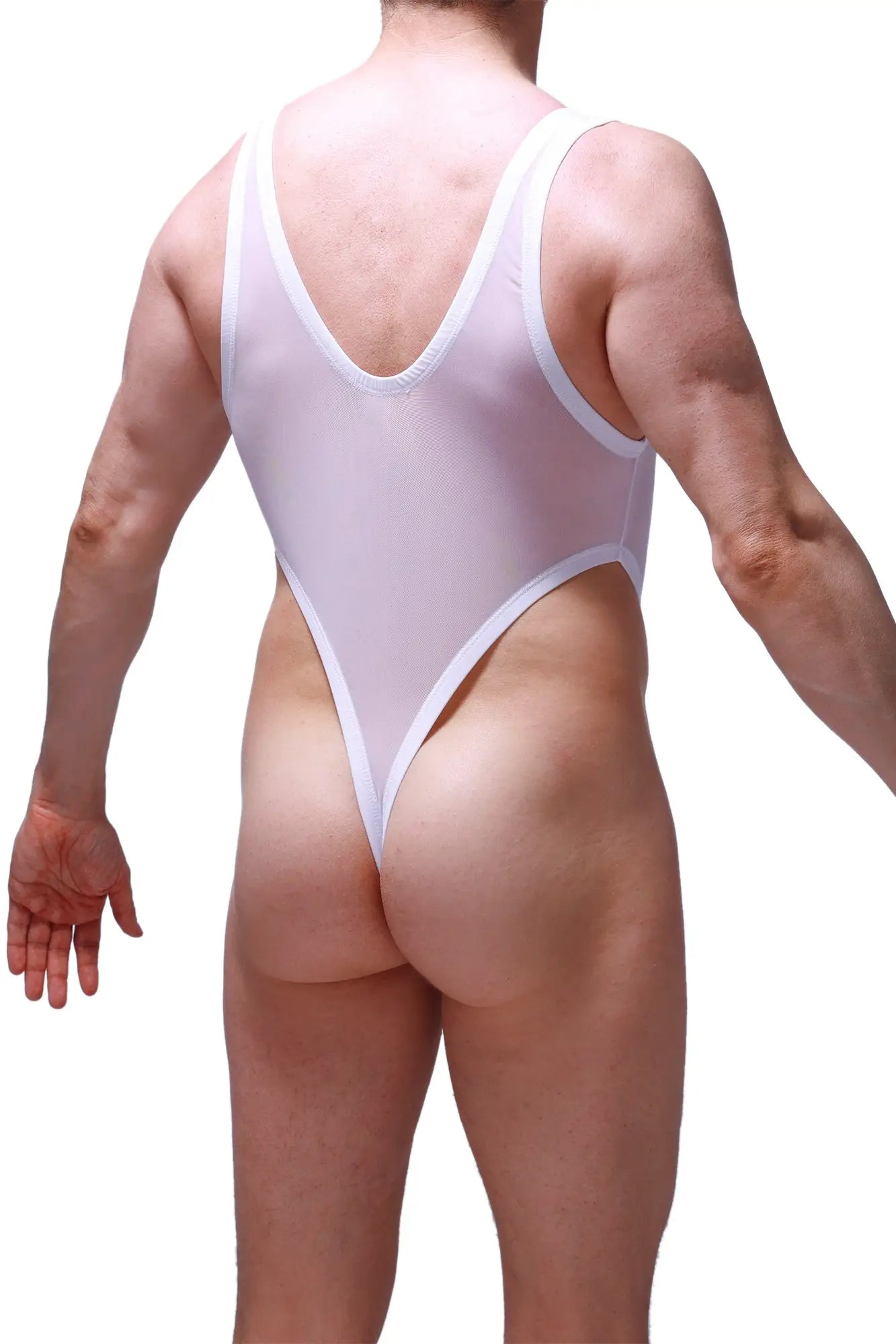 White sheer one-piece swimsuit with white trim in petitq bodysuit thong lepuil net white design