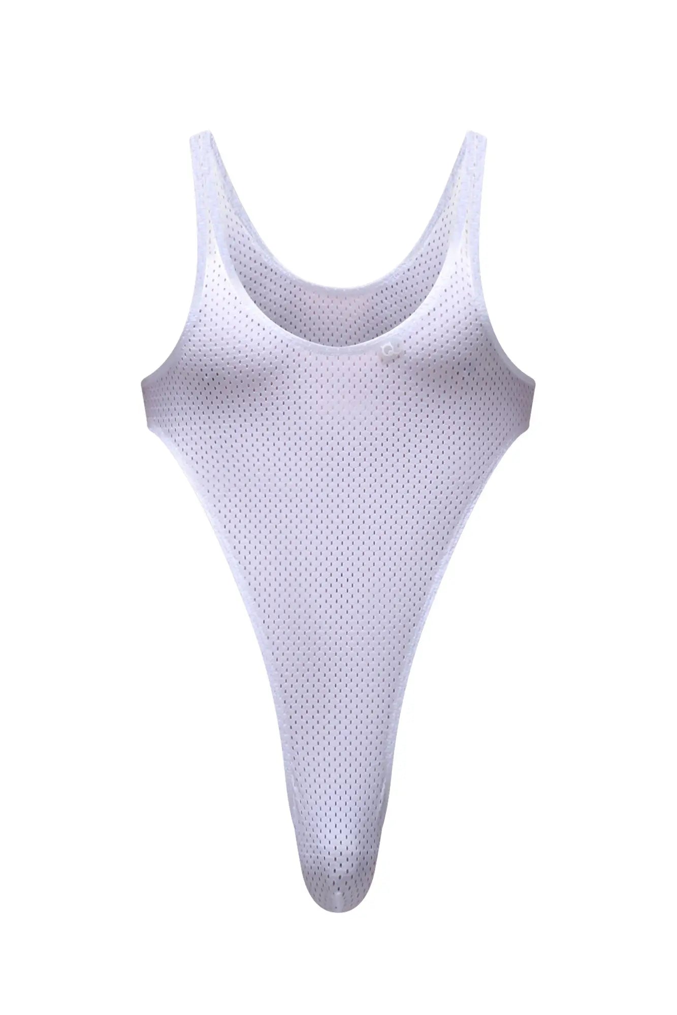Petitq bodythong carbay bee white white mesh high-cut bodysuit with scoop neckline and thin straps