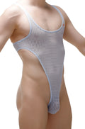 Light blue mesh men’s one-piece PetitQ Bodythong Carbay Durtol sky blue with high-cut leg design