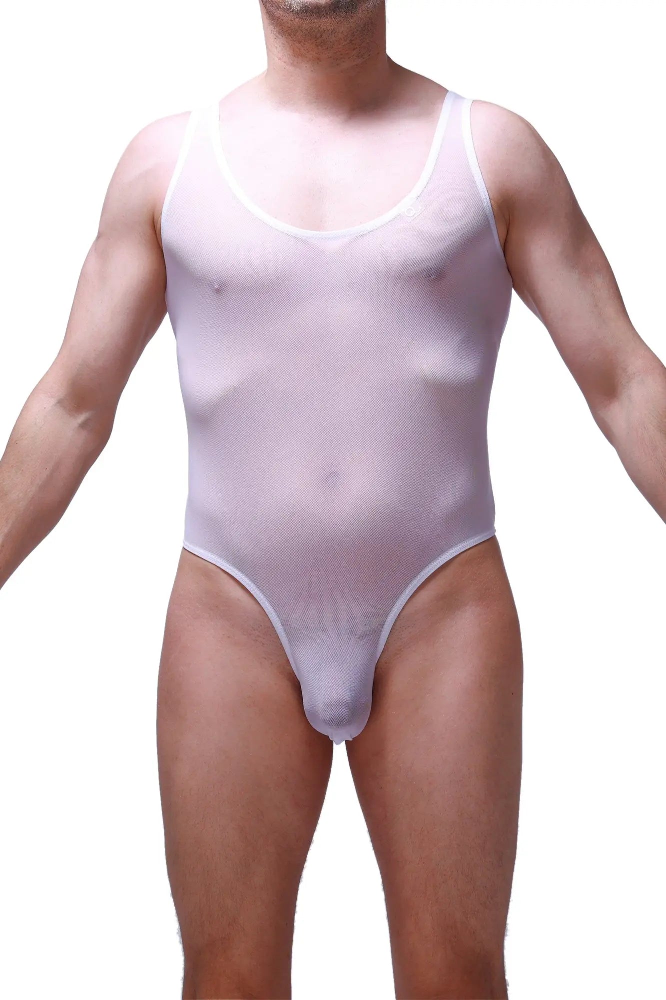 Petitq bodythong nexon net white one-piece translucent swimsuit with thin straps and high-cut leg design