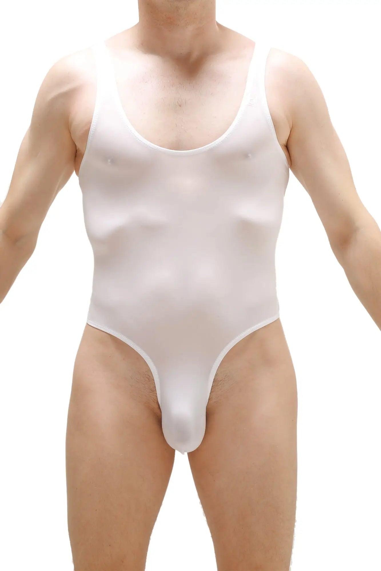 White petitq bodythong nexon plum one-piece swimsuit with scoop neckline and high-cut legs in form-fitting fabric