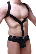 Petitq bodythong ozel black harness-style underwear with v-shaped front strap and elastic waistband in black