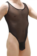 Petitq bodythong pencran black sheer mesh one-piece bodysuit with black trim and a revealing design