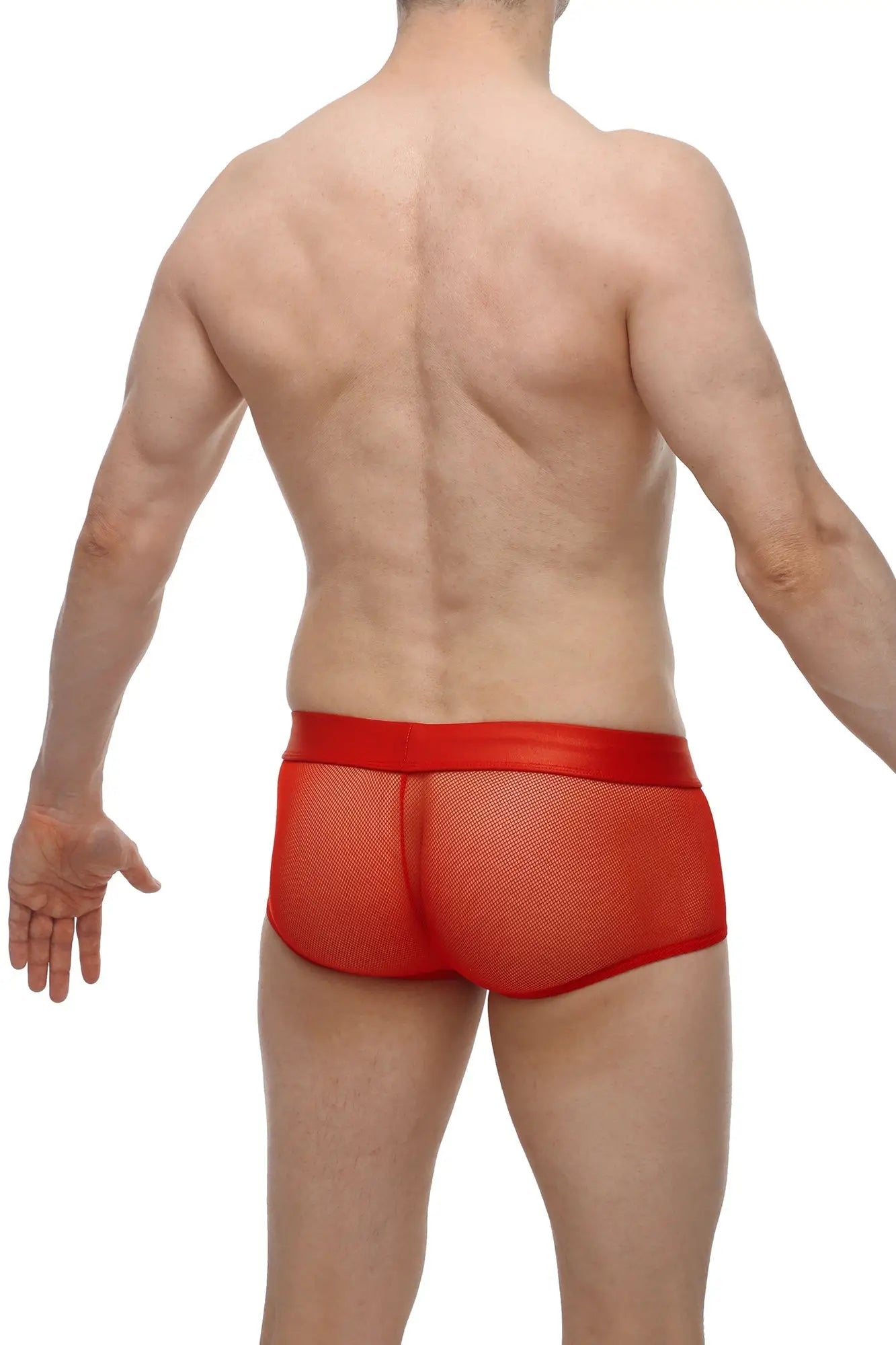 Petitq boxer ablon red breathable red mesh briefs with solid red waistband front view
