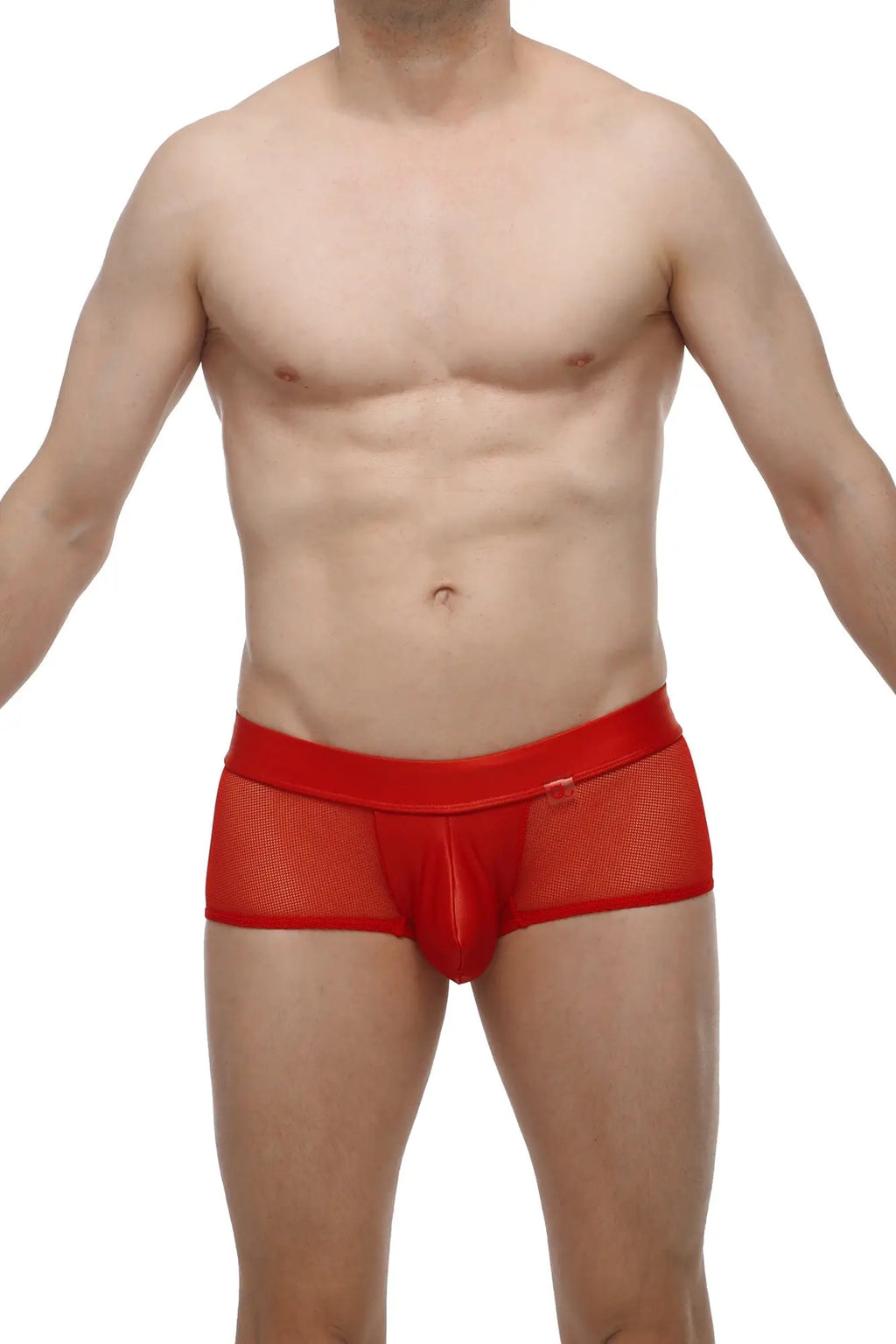 PetitQ boxer Ablon red mesh briefs with a solid red waistband and central pouch for comfortable fit