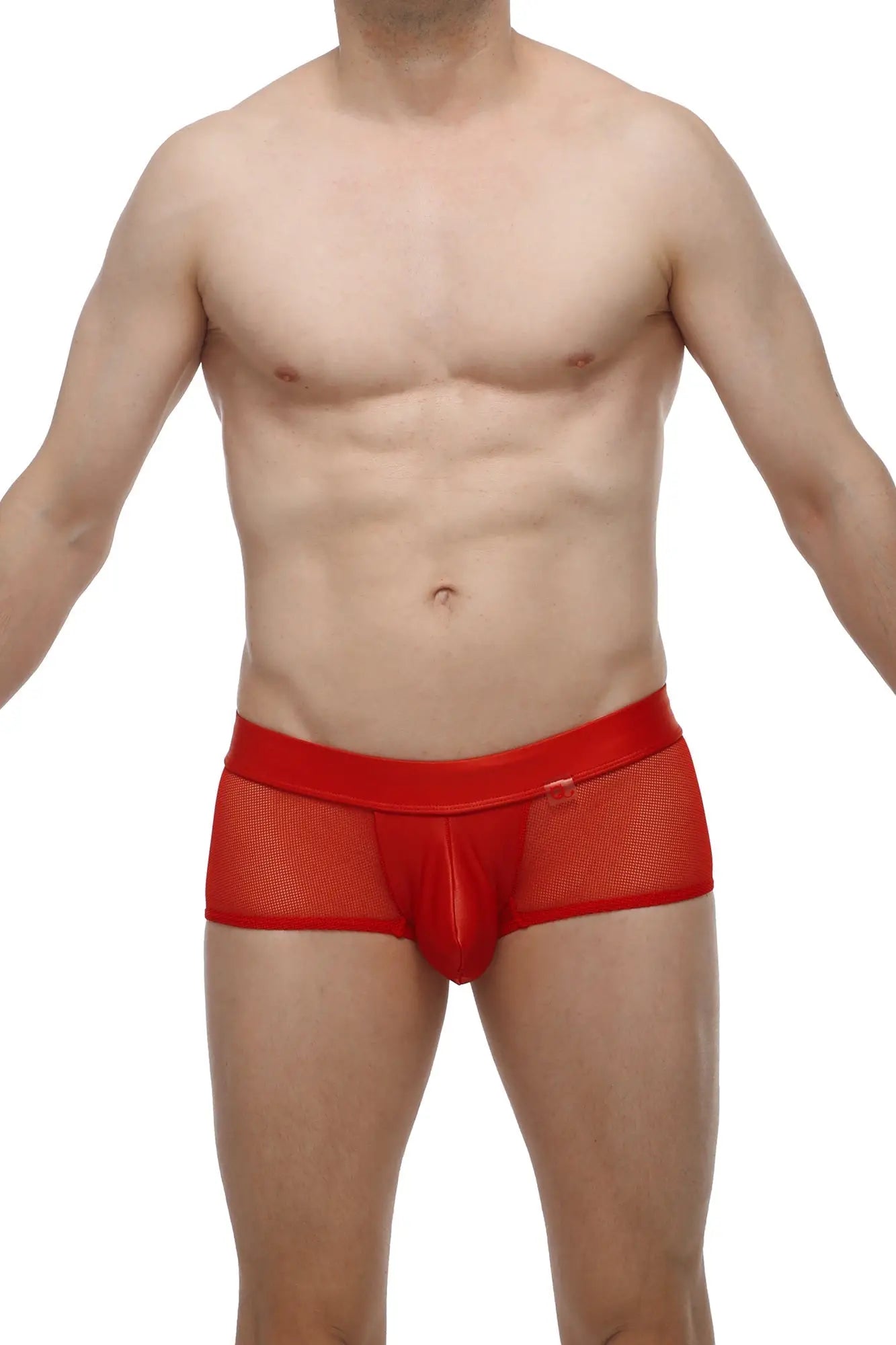 PetitQ boxer Ablon red mesh briefs with a solid red waistband and central pouch for comfortable fit