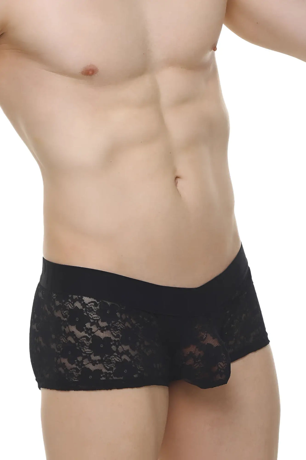 Black lace briefs boxer algun lace black with sheer floral pattern and solid black waistband