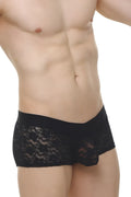 Black lace briefs boxer algun lace black with sheer floral pattern and solid black waistband